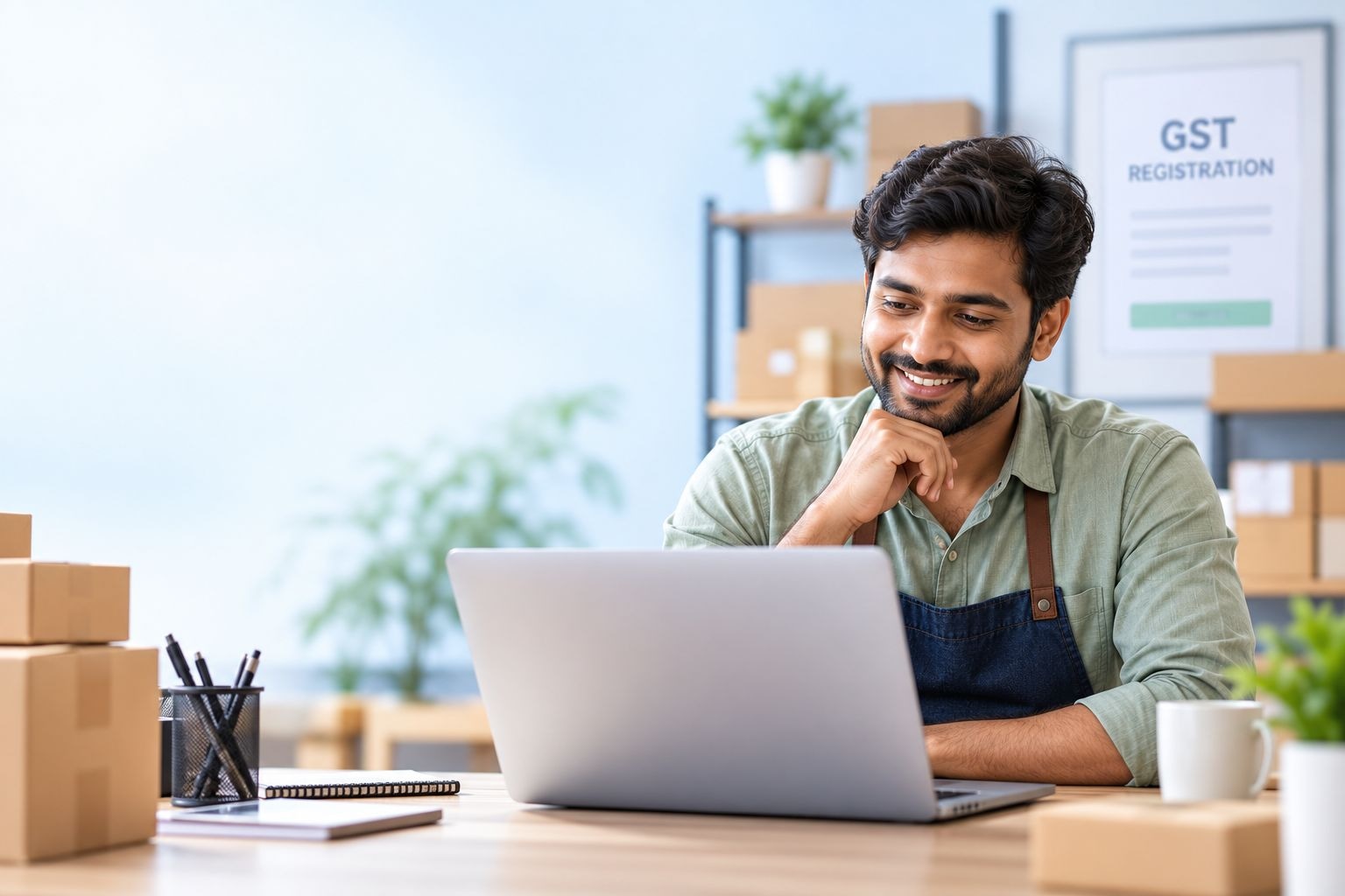 Small business owner applying for GST registration on a laptop